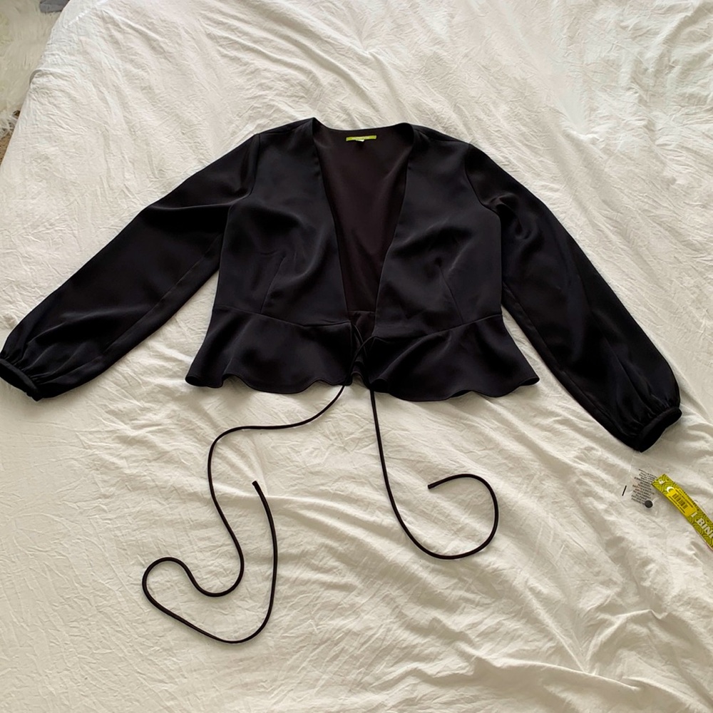 Gianni Bini Black Satin Wrap Blouse - SM